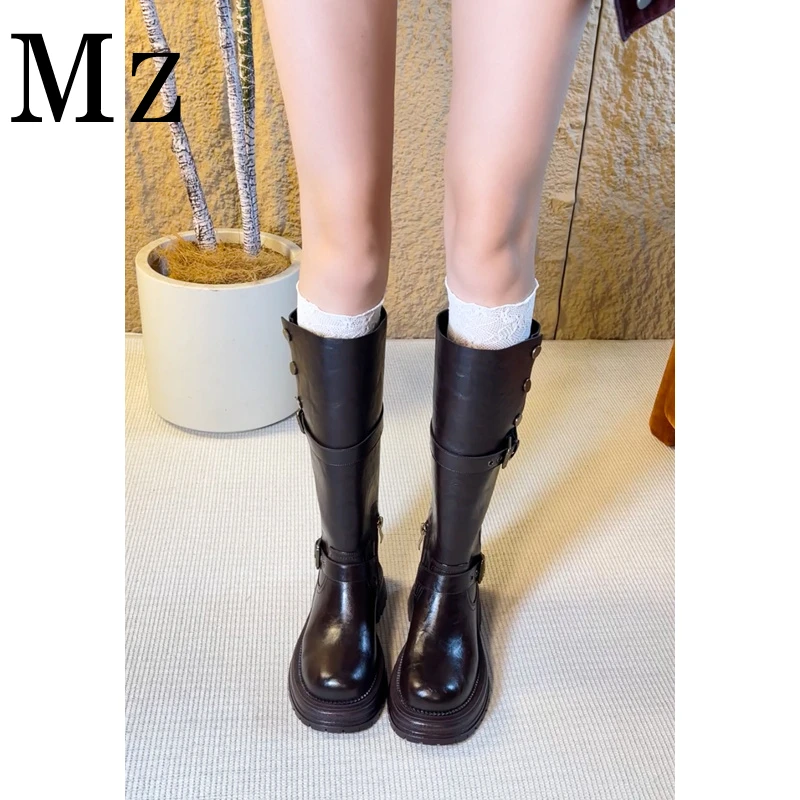 现货断码福利/真皮高定版/平替好物保暖搭子厚底皮带扣骑士靴长靴