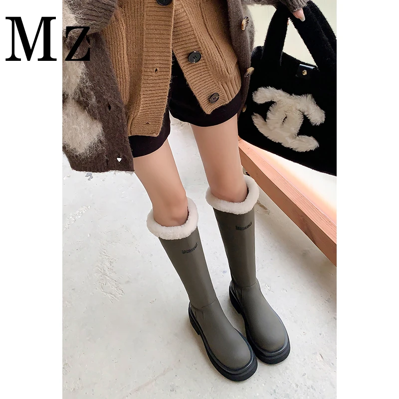 Mr.Zheng/淘小正/时尚保暖加绒厚底长靴小个子2024冬高跟雪地靴
