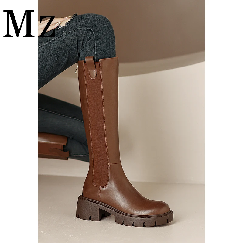 Mr.Zheng/淘小正/烟管靴高跟直筒靴不过膝粗跟后拉链百搭长靴女