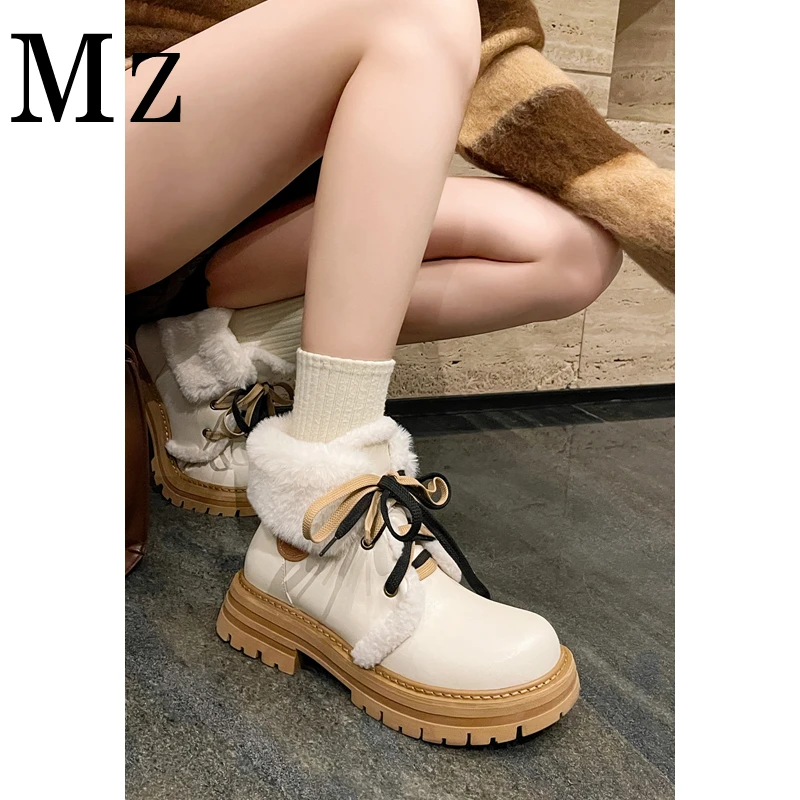 Mr.Zheng/淘小正/厚底加厚马丁靴女2024冬季加绒保暖雪地靴短靴