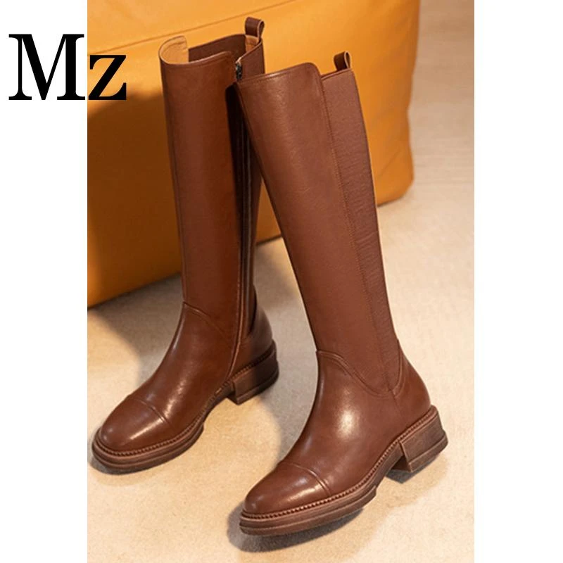 鞋匠小明/4cm/34-40码/复古长靴松紧带侧拉链粗跟高筒骑士靴/xg16