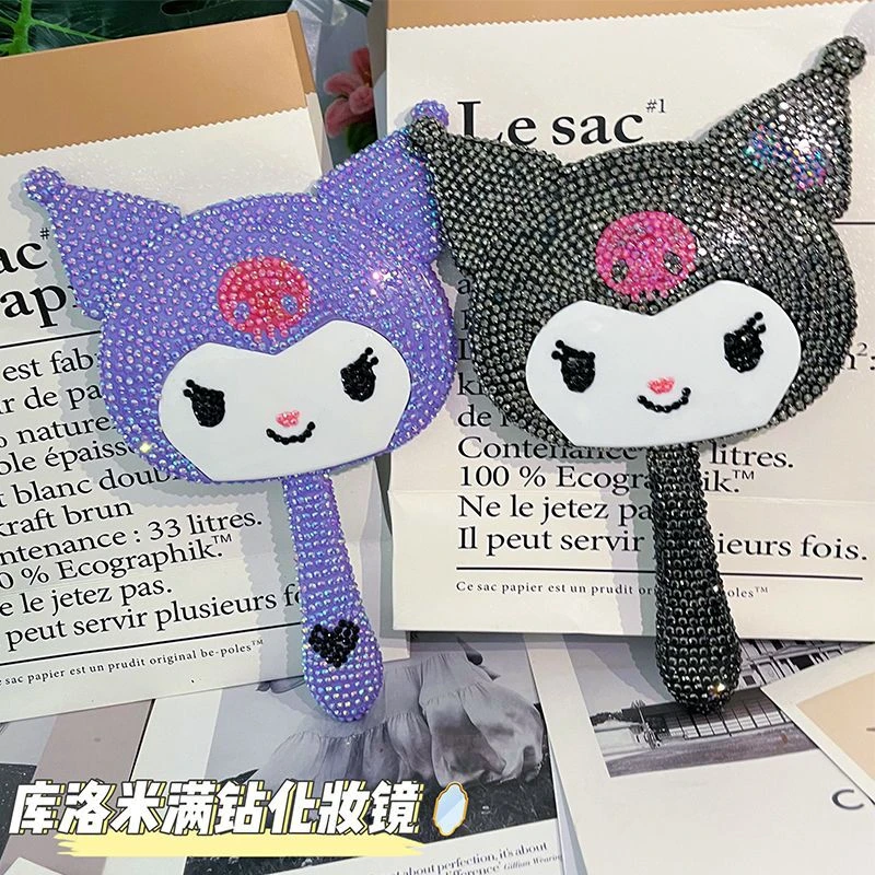 手工diy库洛米贴满钻公主手持化妆镜材料紫色系列镜子满钻镜子