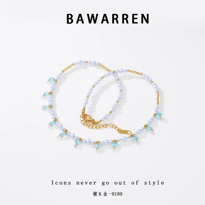 Bawarren  9189-蓝色小米珠欧美优雅项链时尚小众