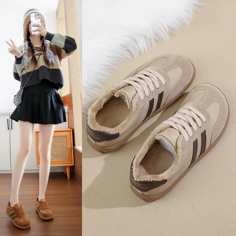 加绒德训鞋女鞋保暖棉鞋复古冬季2024新款百搭板鞋运动休闲鞋防滑