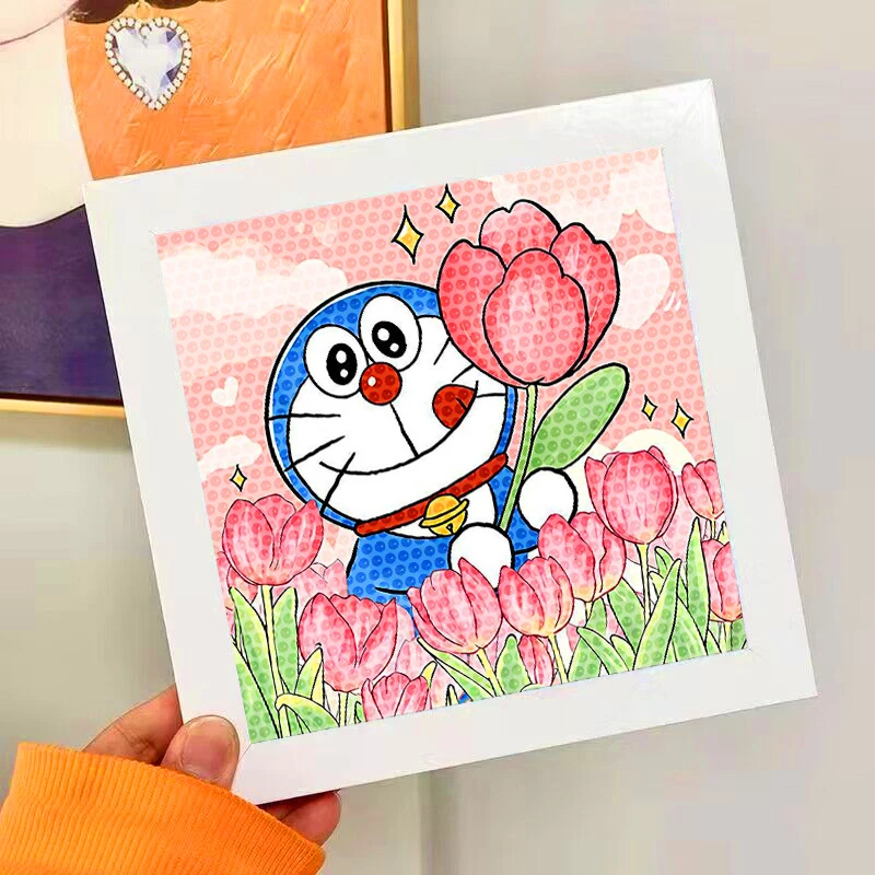 哆啦A梦机器猫钻石画带框手工DIY贴画儿童小玩具生日礼物地摊摆摊