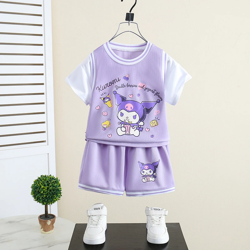 女童库洛米篮球服运动套装中小童夏季运动球衣女宝宝夏装薄款洋气