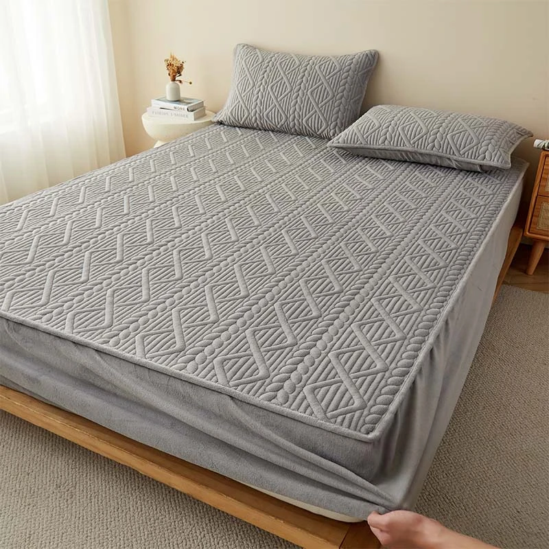 A类冬季保暖牛奶绒夹棉床笠 加厚席梦思床垫套床罩 防滑可机洗