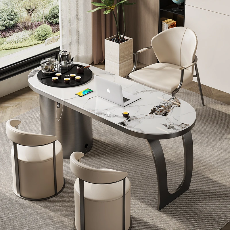 轻奢简约茶台自动烧水泡茶商务家用岩板茶桌阳台意式自动泡茶桌