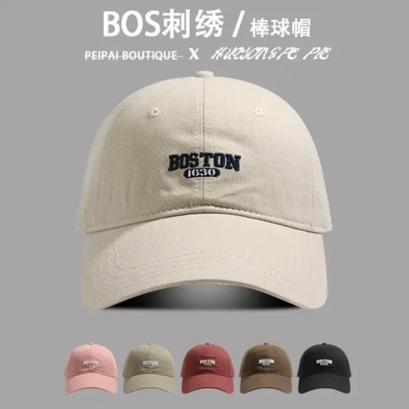 韩版BOSTON字母时尚棒球帽男女同款显脸小帽子户外百搭软顶鸭舌帽
