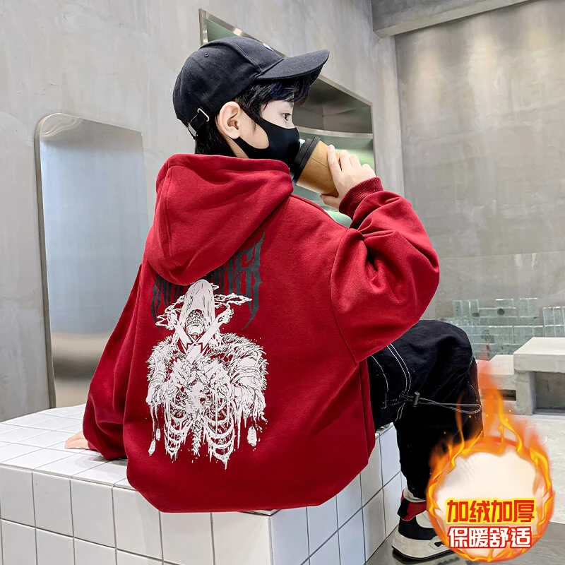 儿童卫衣春秋冬季新款中大童装男女同款炸街网红潮款加绒洋气上衣