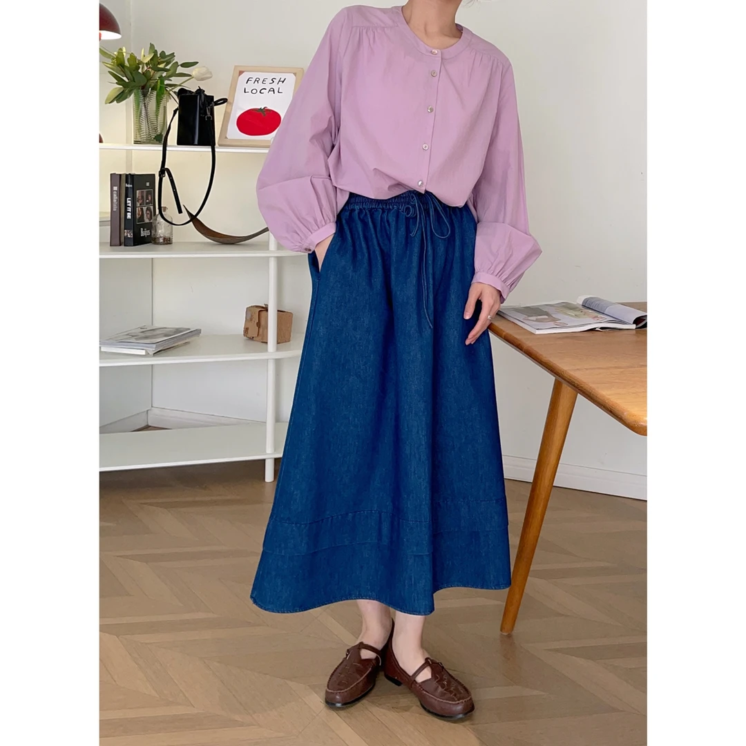 【杭州S姐精品女装】牛仔半身裙中长款高腰显瘦宽松a字伞裙女12077