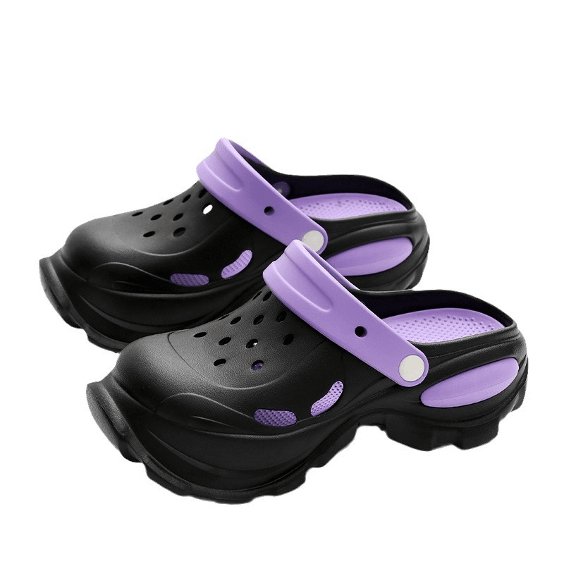 踩屎感洞洞鞋女夏季厚底增高户外运动防滑沙滩包头拖鞋女