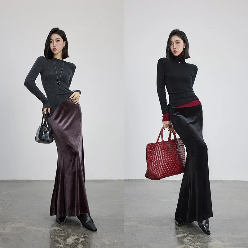 十三粥私服 矜贵千金 百搭不挑身材丝绒鱼尾裙摆半身裙