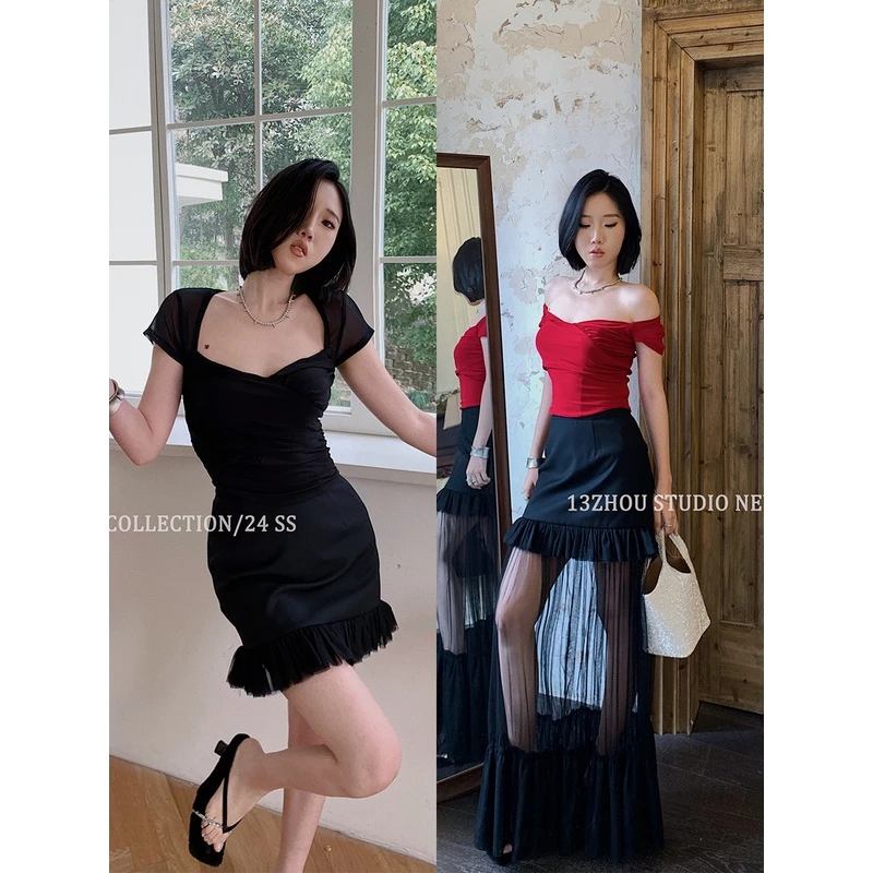 十三粥私服 浮纱入梦 气质新中式夏显瘦国风高腰半身裙拼接两穿女