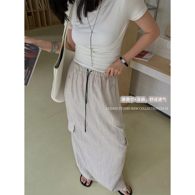 十三粥私服 自在节奏 慵懒设计松弛亲肤透气凉爽双色麻料工装半裙