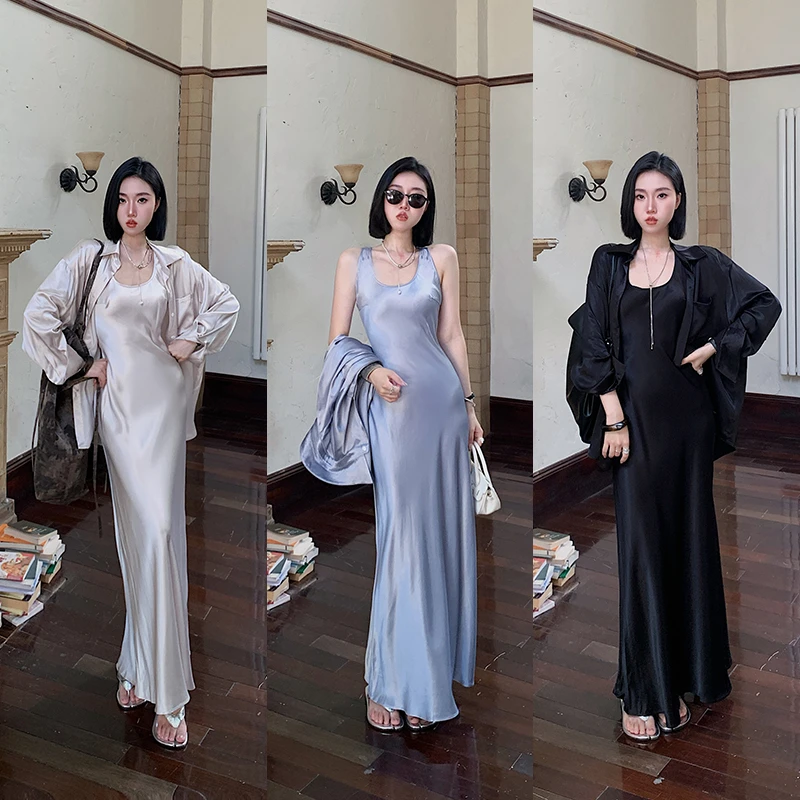 十三粥私服 月光女神 高级气质显瘦无袖连衣裙宽松简约百搭衬衫夏