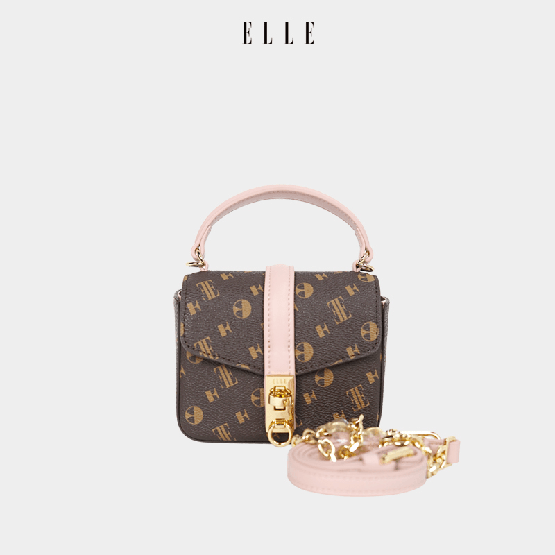 ELLE24新款【罗马假日】老花拼色LOGO手提百搭经典通勤包包24312