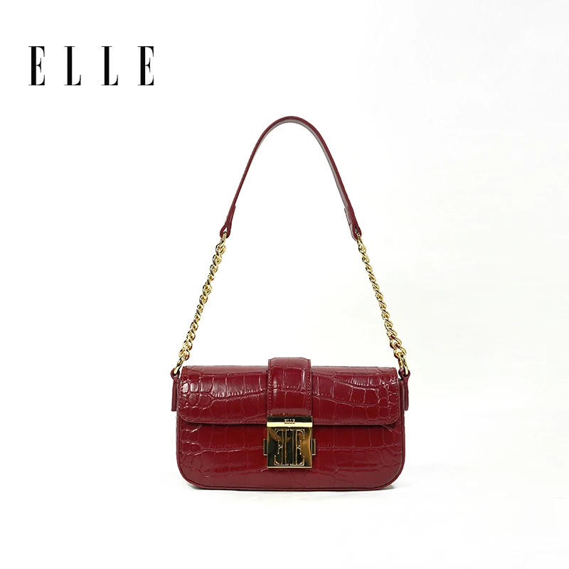 ELLE24年新款复古小众盒子法棍包百搭时尚链条斜挎包23007
