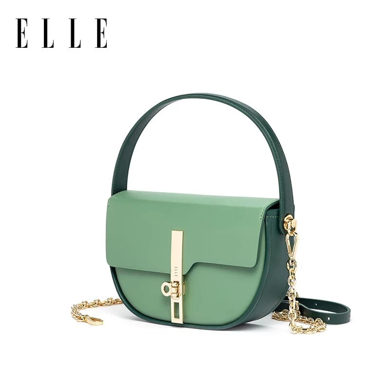 ELLE23年新款女包时尚拼色牛皮马鞍包手提包通勤斜挎单肩包 22401