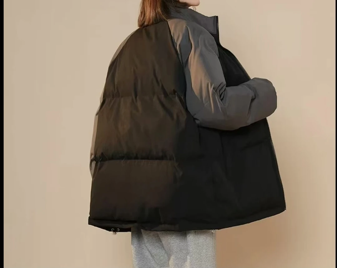 学院风插肩袖拼色棉衣男女冬季加厚外套面包棉服