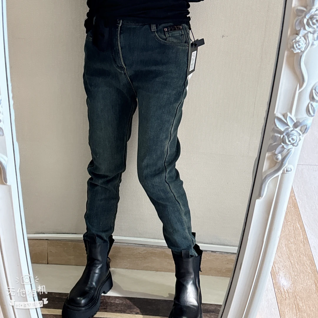 秋季新款 微弹加绒加厚牛仔铅笔裤