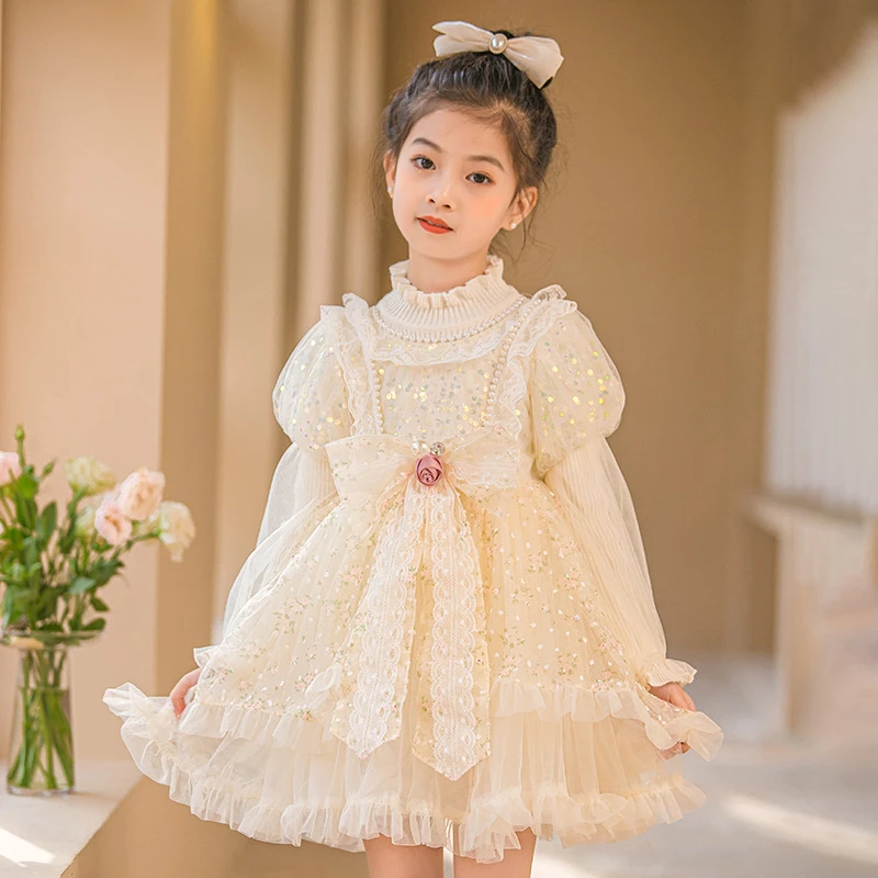 女童黛西公主裙 秋冬新款礼服裙子儿童洋气生日花童毛衣连衣裙子