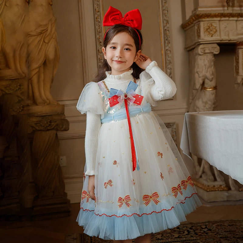 女童秋冬白雪公主裙 儿童新款蓬蓬纱裙生日礼服女孩毛衣连衣裙子