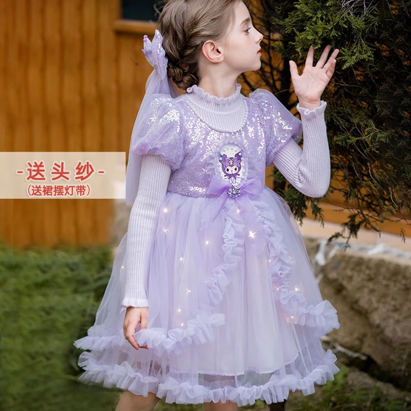 女童发光酷洛米连衣裙 2024秋冬新款儿童女孩礼服蓬蓬纱公主裙子