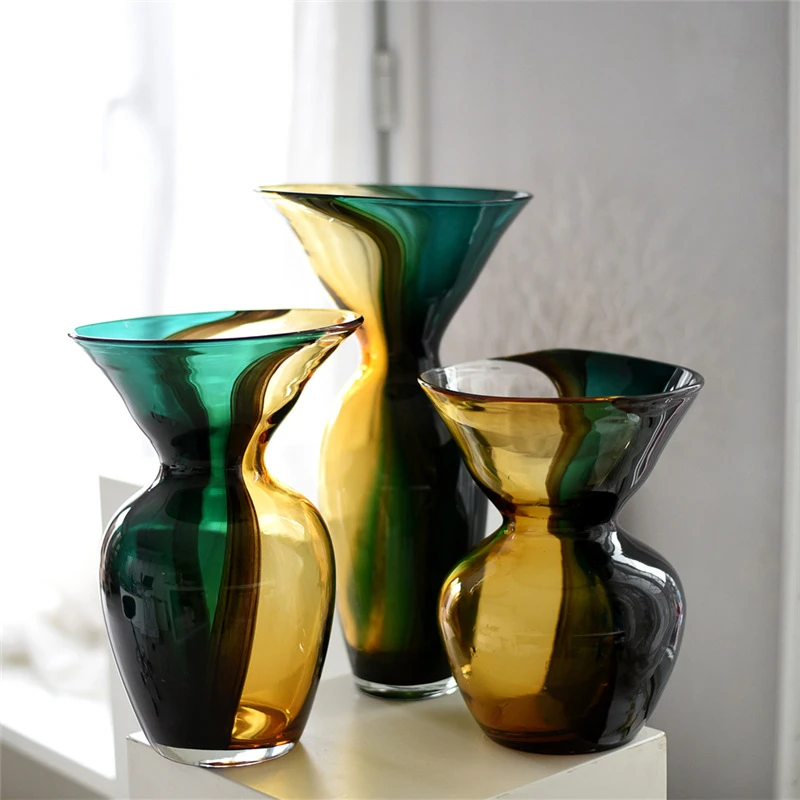 时尚欧式创意渐变彩色玻璃花瓶轻奢样板间客厅玄关装饰品乔迁礼品