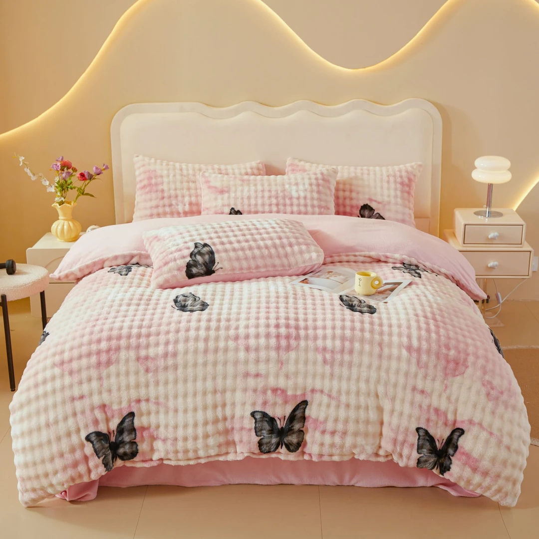 2024新款泡泡兔毛绒四件套单人双人冬季保暖四件套加厚加绒