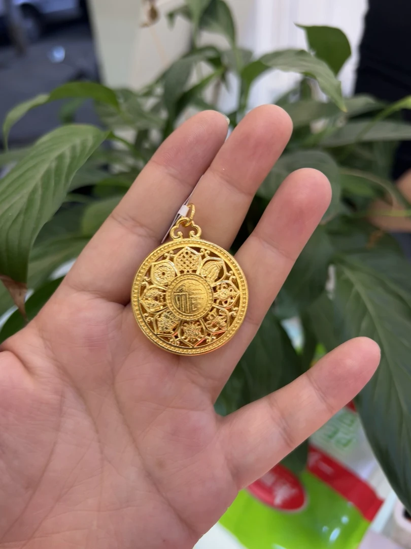 吊坠足银 八宝福牌吊坠镂空古法福字金色莲花吊坠