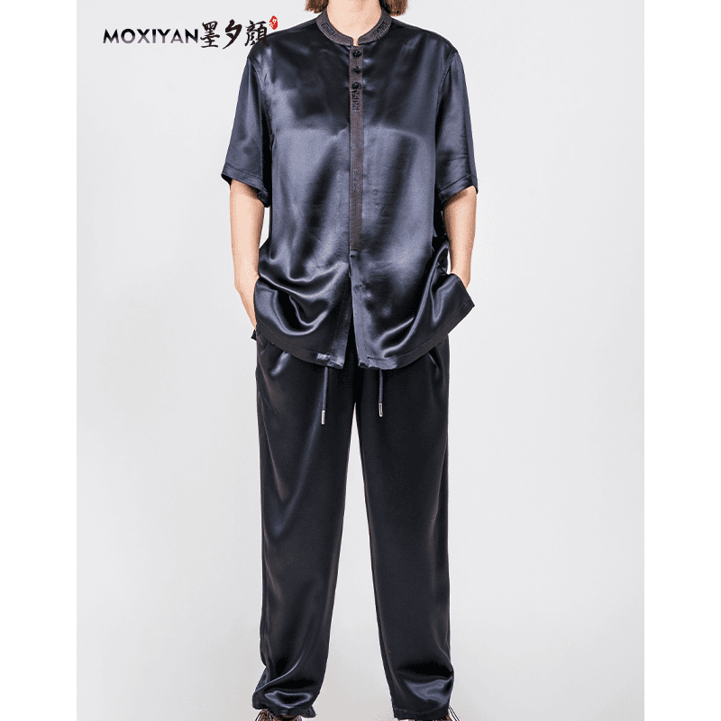 【墨夕颜】2024夏季新款国风经典百搭 醋酸缎面衬衫 2件套-CL-015-T