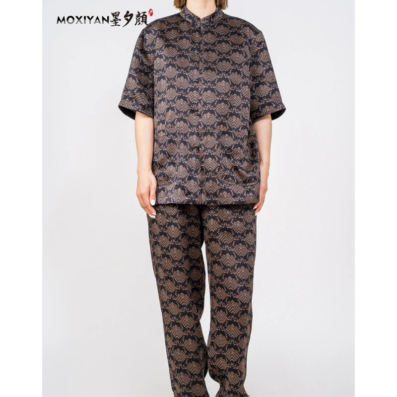 【墨夕颜】2024桑蚕丝男装 海纳百川新中式衬衫长裤2件套-MH-306-T