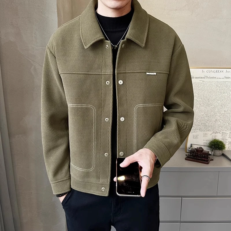 欧棉绒外套男2025春秋冬新款夹克青年翻领商务休闲上衣男时尚百搭