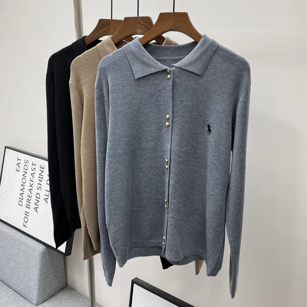 秋冬羊毛 POLO领翻领长袖针织衫女款舒适长袖开衫C6036