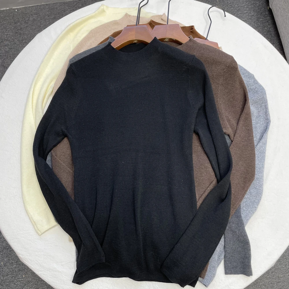 中领秋冬新款修身显瘦纯色套头内搭羊毛打底衫长袖针织衫C6055