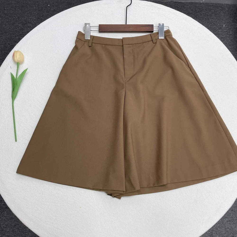 高货系列 丝光羊毛夏季新款阔腿噶高腰休闲西装短裤C5801