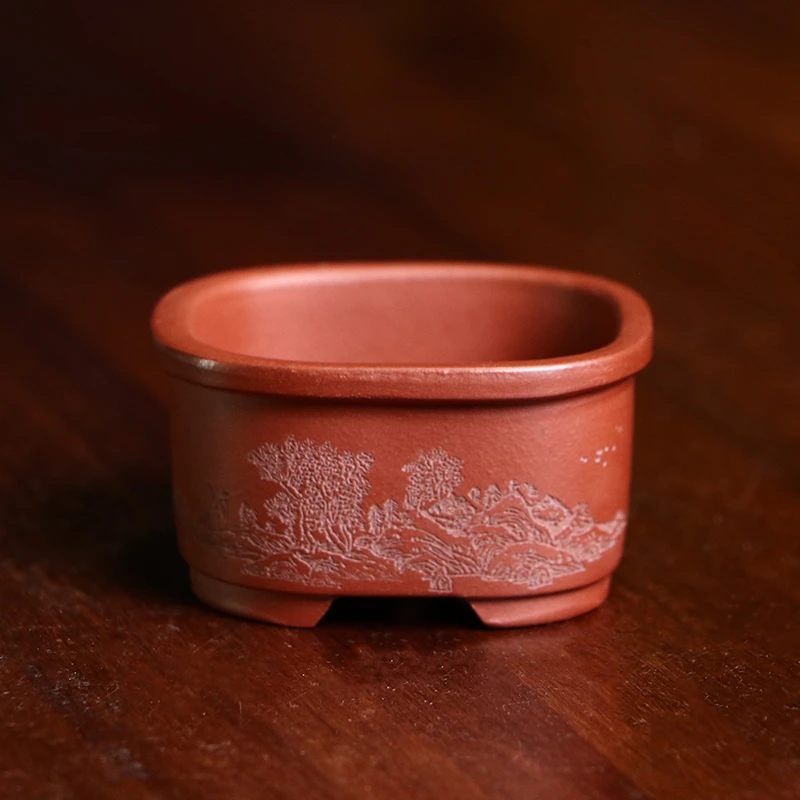 紫砂花盆拇指盆迷你掌上手掌原矿菖蒲桌面盆景多肉刻绘小号微型盆