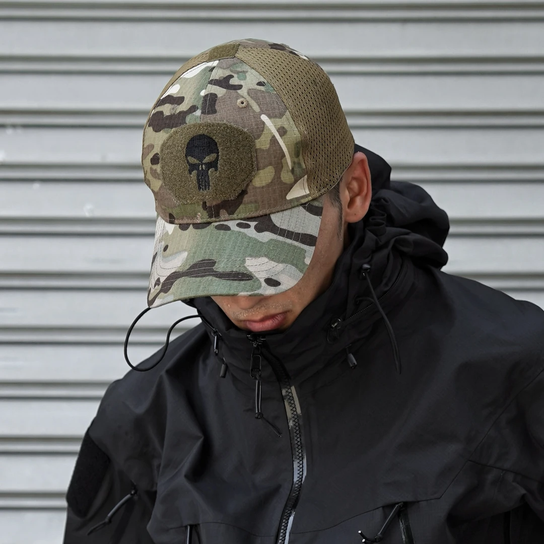 GUNCHILL户外骷髅头鸭舌帽战术棒球帽夏季薄款防晒网格刺绣遮阳帽