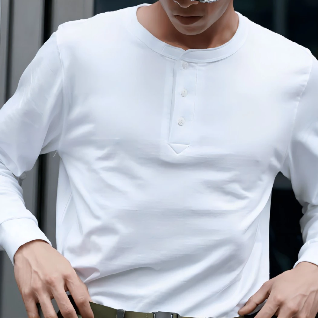 GUNCHILL亨利领纯棉t恤2025春季新款经典硬汉军事风男士打底长袖