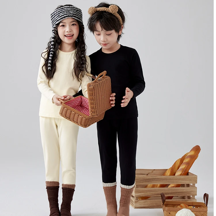 莱卡纯棉薄款套装男童女童亲肤中大童圆领轻柔