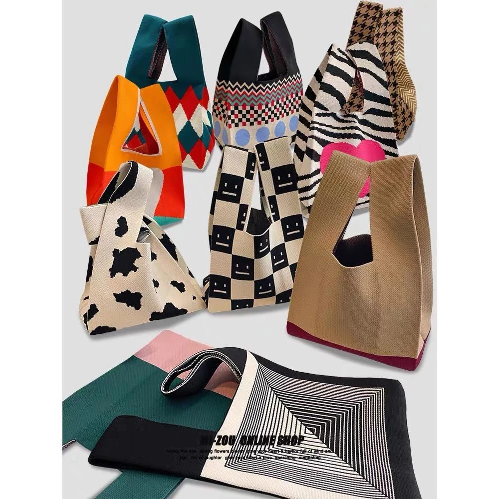 ins网红手提包女针织毛线水桶包日韩版百搭手拎休闲托特包盒饭袋