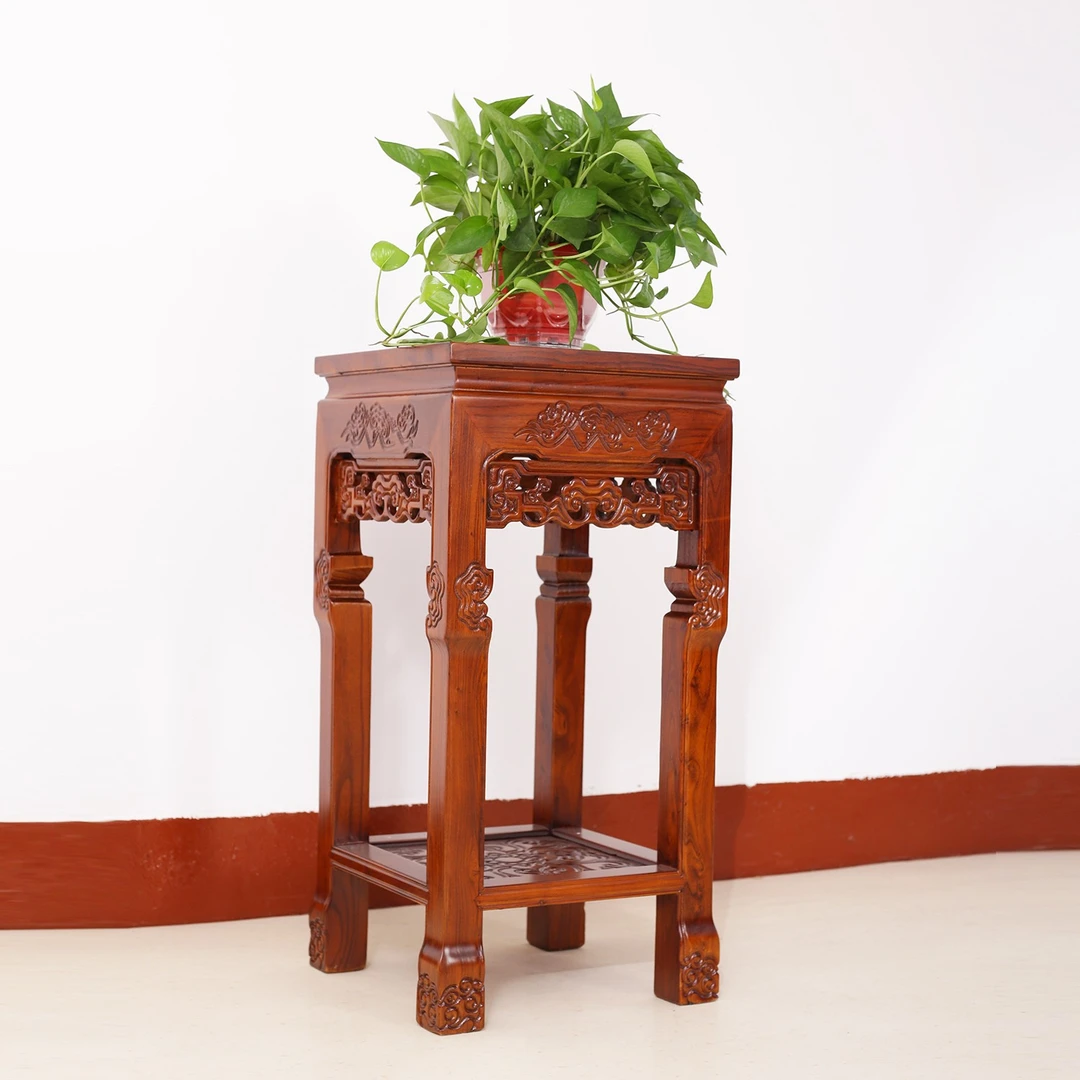 【66】中式古典北方榆木实木仿古鱼缸座奇石架盆景架花架花几