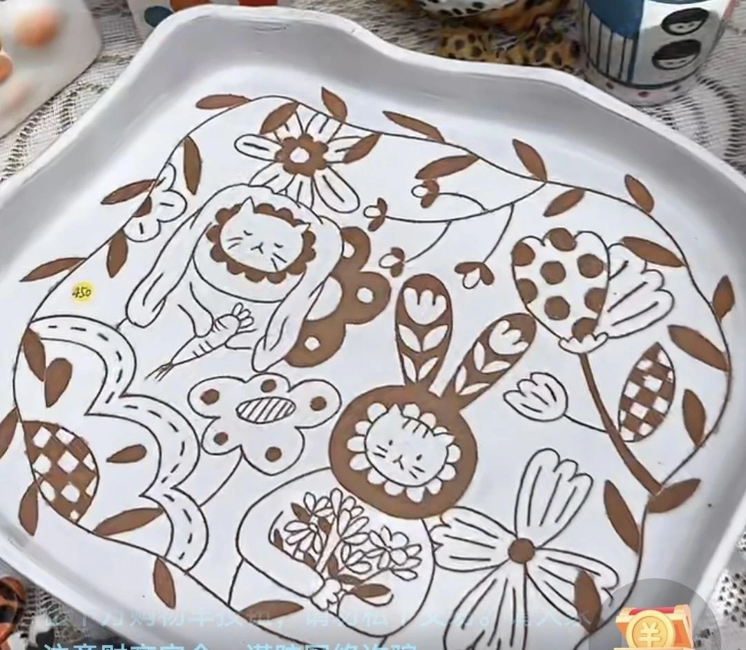 猫猫兔兔盘陶瓷黑色款式