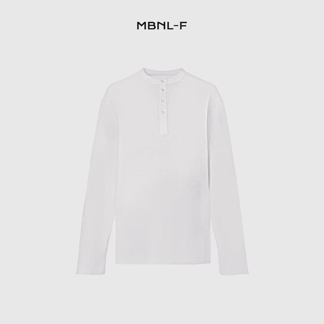 MBNL-F“亨利打底衫”24F/W秦磊Q 亨利领纯棉四粒扣长袖T恤 LL-6018
