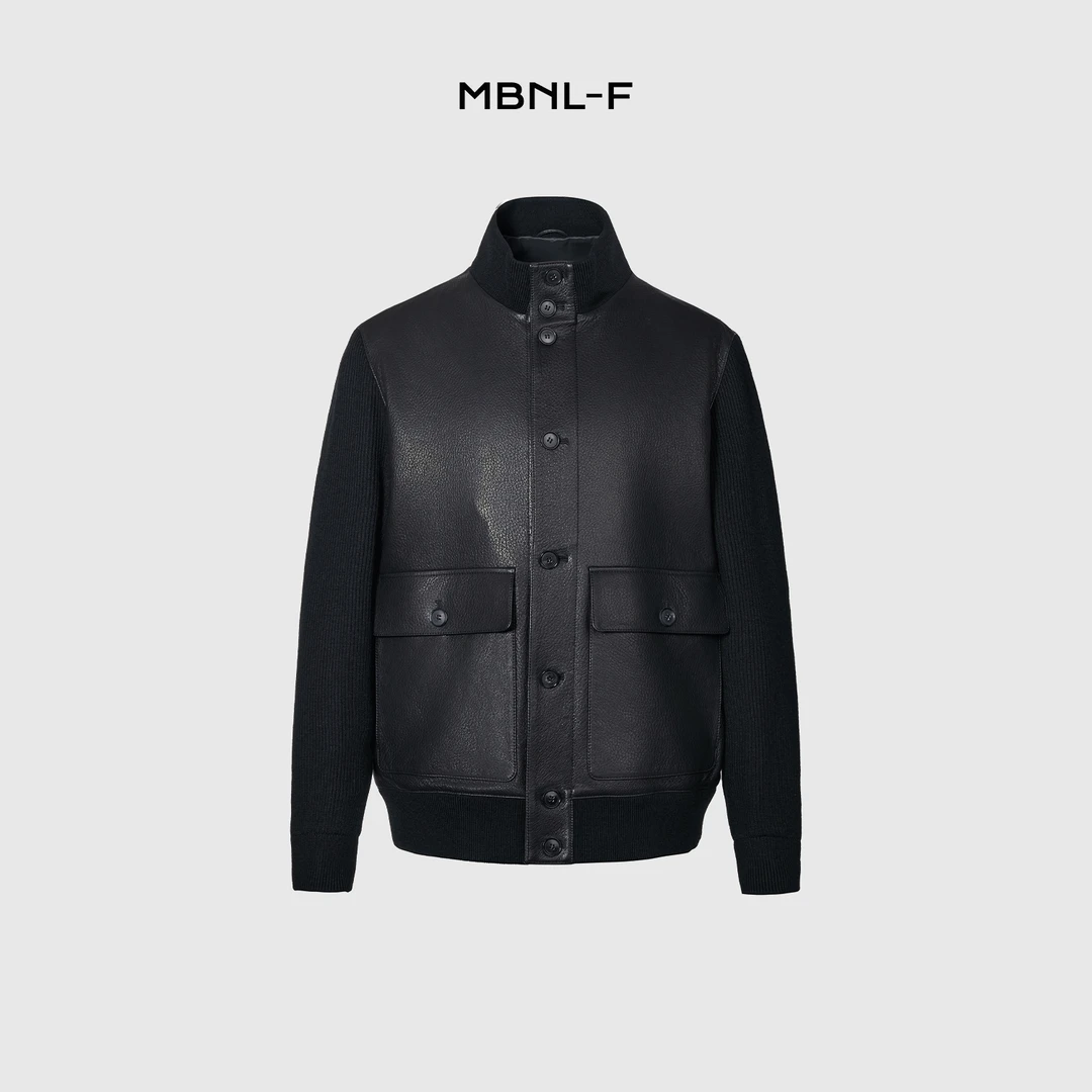 MBNL-F“立领拼接皮衣”24F/W秦磊Q 老钱成熟男士夹克外套 LL-H3030