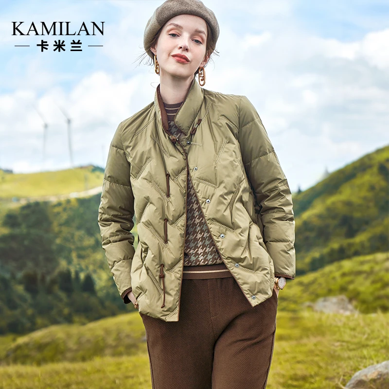 卡米兰新中式复古羽绒服女2023秋冬新款短款保暖白鸭绒羽绒外套