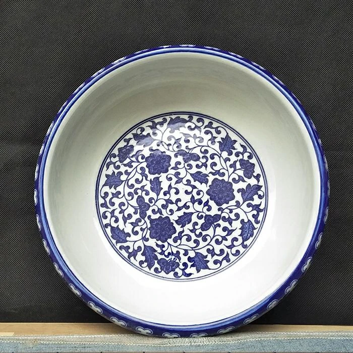 《缠枝莲直径18*6cm》水仙陶瓷铜钱草水培睡莲碗莲烟灰缸中式茶洗