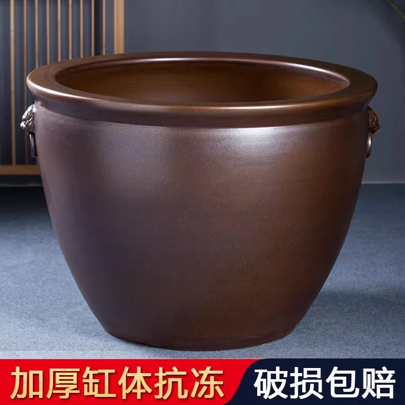 《古铜狮耳70*50cm》景德镇陶瓷缸门海古法养鱼鱼缸摆件室外复古