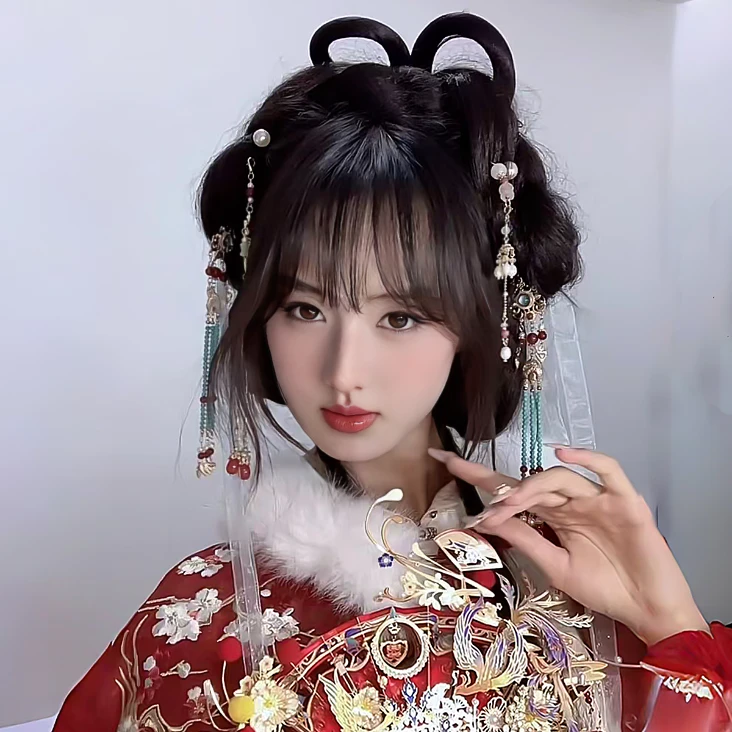 唐朝古装汉服假发包一体式头饰古风古代盘发兔耳发髻公主造型发饰